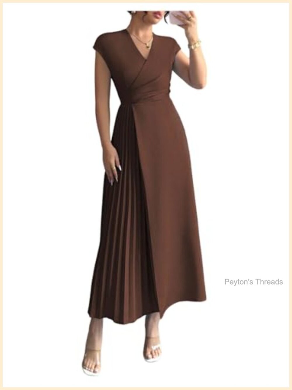 Elegant V-Neck Cap Sleeve Belted Maxi Dress